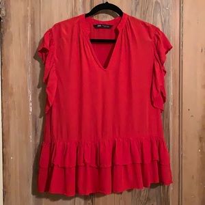 ZARA vibrant red flutter layer top